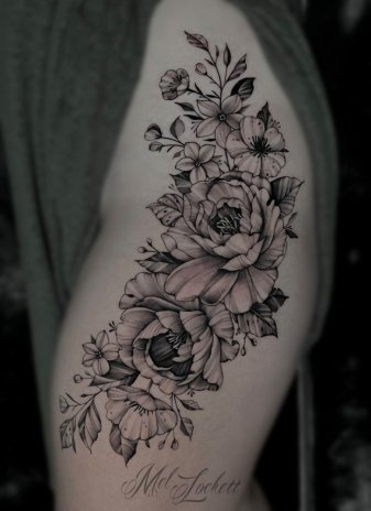 black and grey flower tattoo sleeve