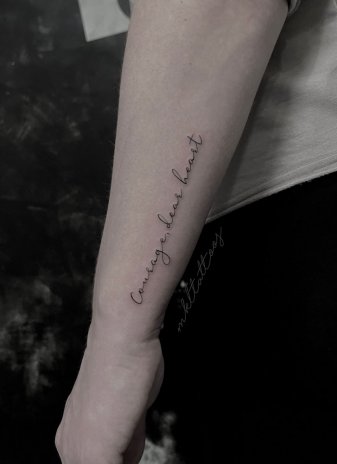 She is Art, script tattoo by... - Skin Machine Tattoo Studio | Facebook