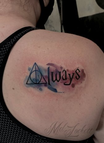 Watercolor Deathly Hallows Always by Felicia at Tiger Lotus Tattoo in Fort  Myers, FL : r/tattoos