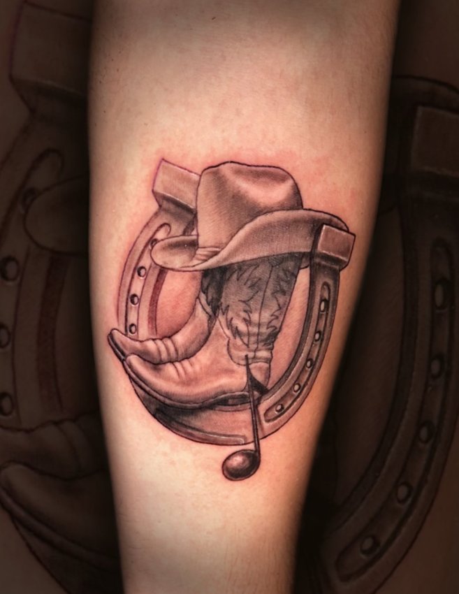 Austin Nashville boots cowboy hat tattoo