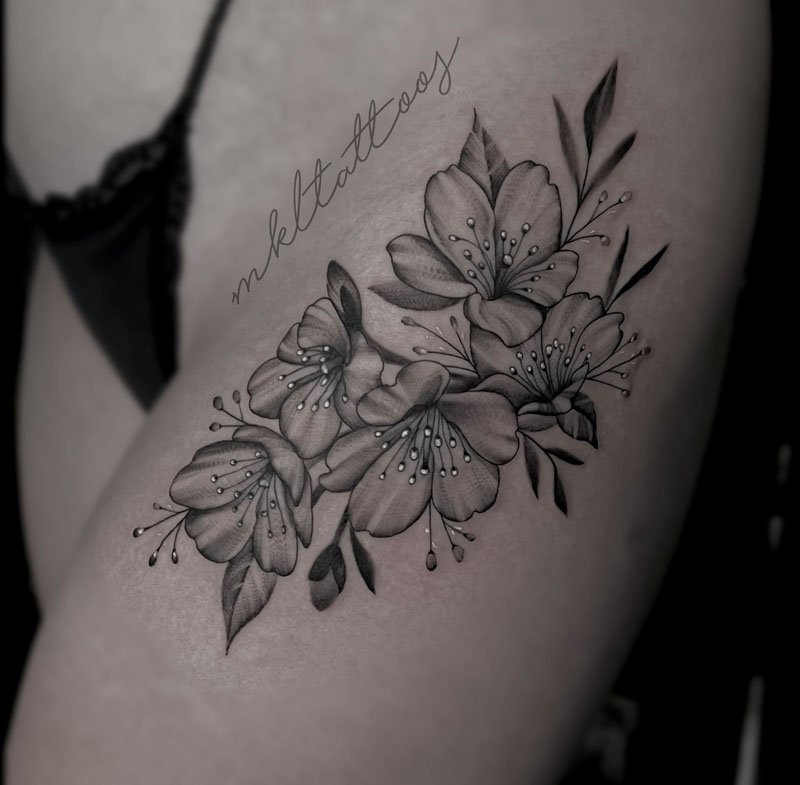Detailed black and white flower tattoo illustration on Craiyon
