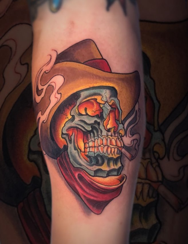 Old School Skull Cowboy  Cowboy Skull Tattoo Designs  Free Transparent  PNG Clipart Images Download